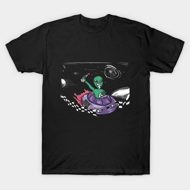 Alien Race in Space Vintage Retro Illustration T-Shirt by Merchsides